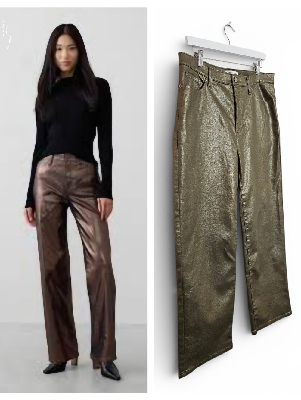 NWT Banana Republic Factory Jeans 32/14 High Rise Straight Metallic Bronze Gold